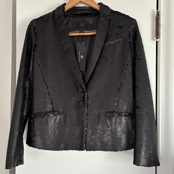 NWT Banana Republic Monogram Black Matte Sequin Blazer 6